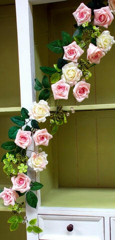 Artificial Silk Alice Rose & Foliage Garland with Beads