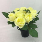 Artificial Silk Rosebud & Gypsophilia in a  Cemetery Pot