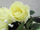 Artificial Silk Rosebud & Gypsophilia in a  Cemetery Pot