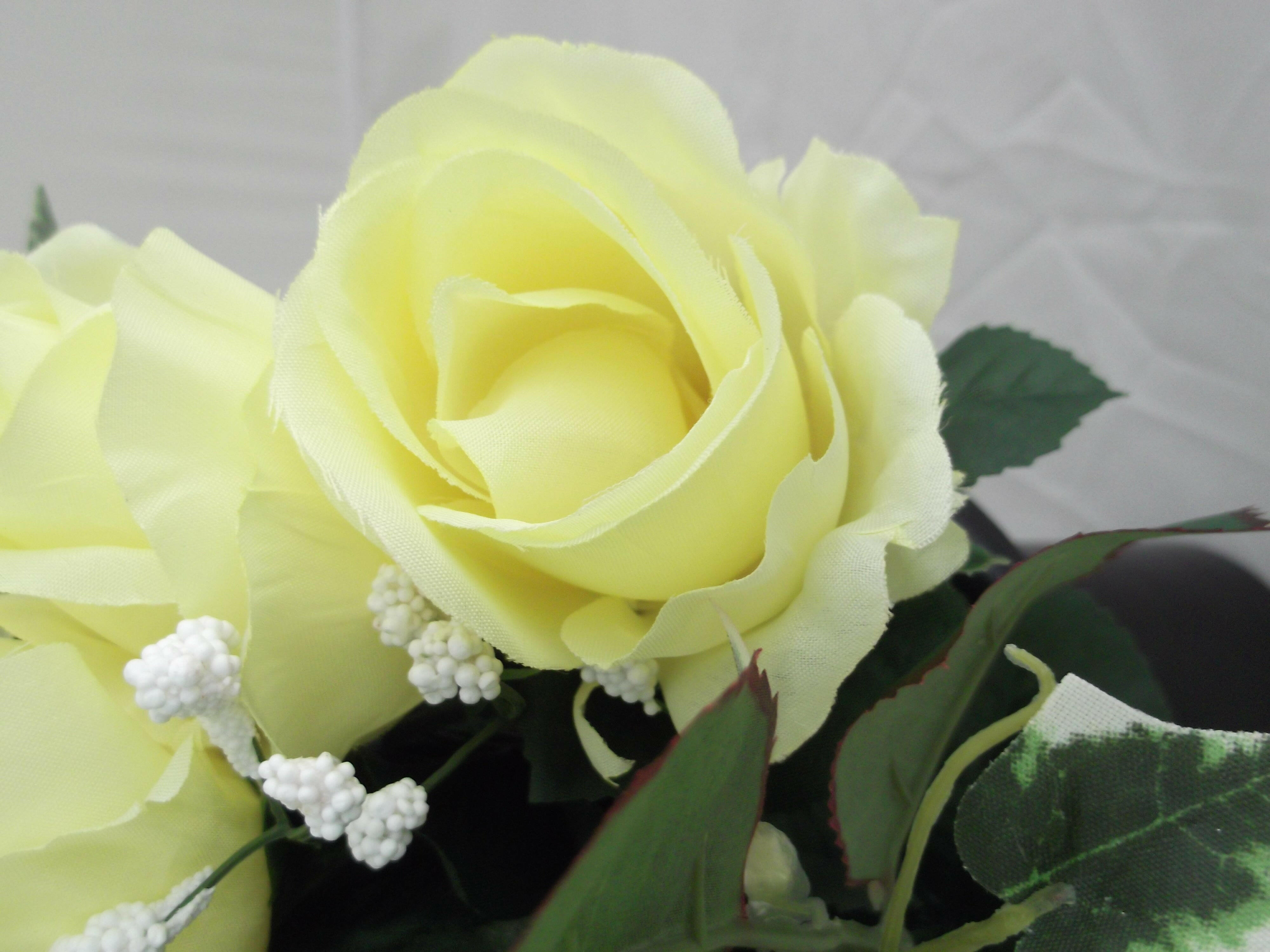 Artificial Silk Rosebud & Gypsophilia in a  Cemetery Pot