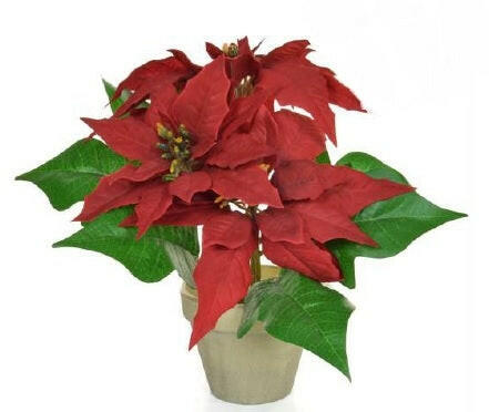 Artificial Silk Poinsettia Potted Arrangement