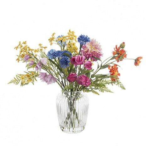 Artificial Silk Mixed Flowers in Rib Vase
