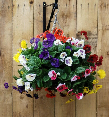 Artificial Silk Pansy Ball Hanging Basket Small