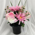 Artificial Silk Rose and Daisy Cemetery Pot