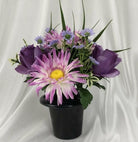 Artificial Silk Rose and Daisy Cemetery Pot