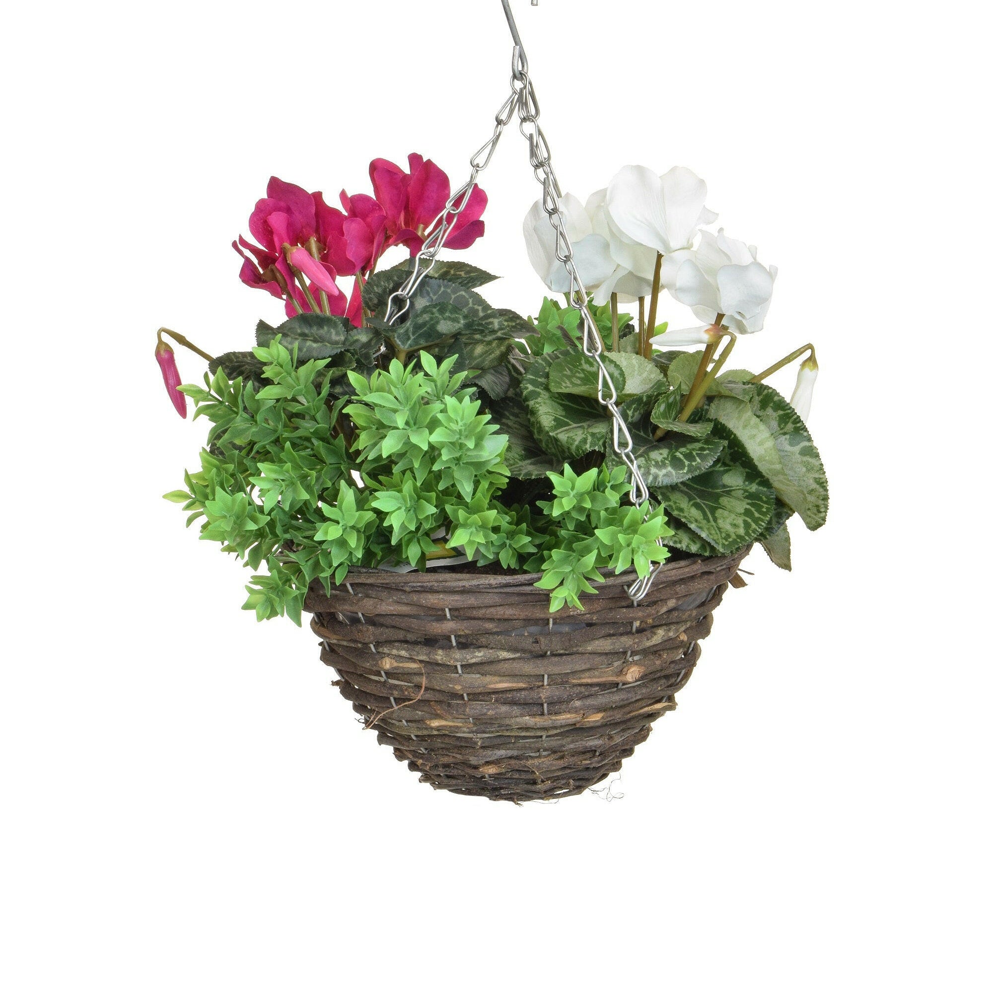 Artificial Silk Cyclamen Mix & Greenery Small Hanging Basket
