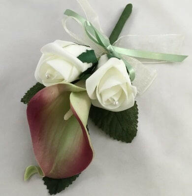 Artificial Triple Belinda Rose and Calla Lily Buttonhole