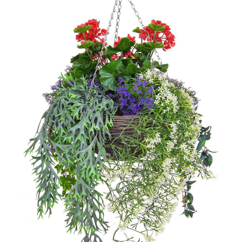 Artificial Geranium Winter Hanging Basket