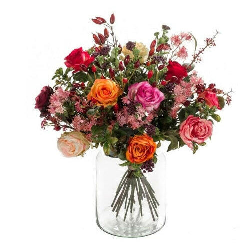 Artificial Silk Flame Roses Bouquet Arrangement