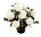 Artificial Silk Rosebud & Gypsophilia in a  Cemetery Pot