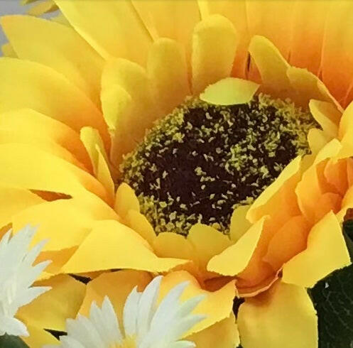 Artificial Silk Sunflower in a Cemetery Pot