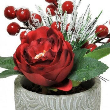 Artificial Silk Christmas Rose with Berries Display