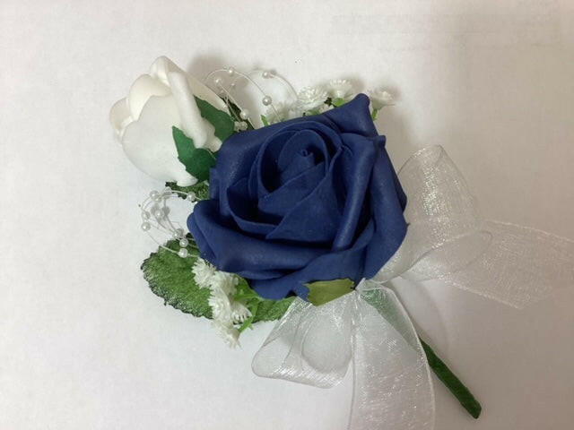 Artificial Silk Double Rose Buttonhole with Pearl Loops and Gyp