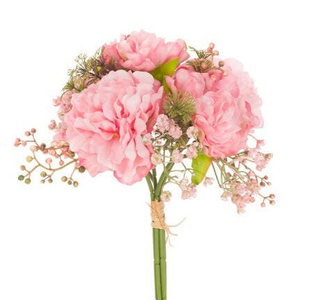 Artificial Silk Peony Gypsophilia Bouquet