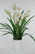 Artificial Silk Cymbidium in White Pot Arrangement