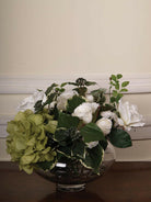 Artificial Silk White Rose & Hydrangea Bowl Arrangement