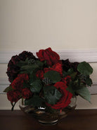 Artificial Silk Claret Rose & Hydrangea Bowl Arrangement