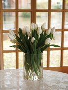 Artificial Silk Tulips in Cylinder Glass Arrangement