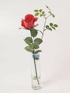 Artificial Silk Rose with Foliage/Bud in glass Vase