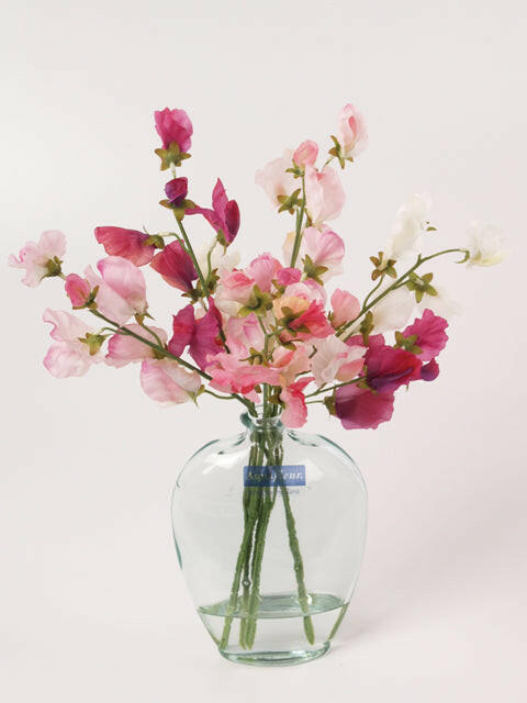 Artificial Silk Sweetpeas in Oval Vase