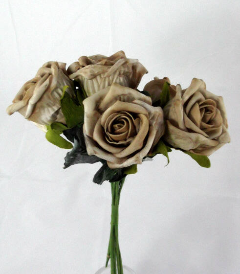 Artificial Rose Bud Bouquet 6 Flowers