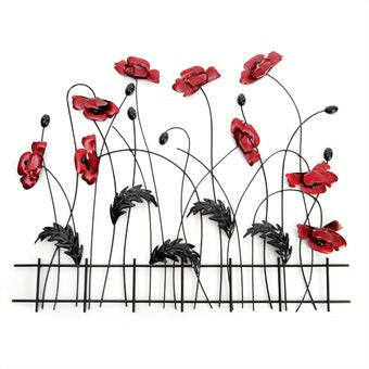 Poppies with Fence Metal Wall Art