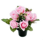 Artificial Silk Rosebud & Gypsophilia in a  Cemetery Pot