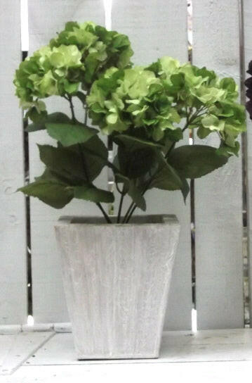 Artificial Silk Purple Hydrangea in Tapered Cream Leaf Planter