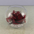 Artificial Silk Cream Open Rose Head in glass Fish Bowl with Crystals