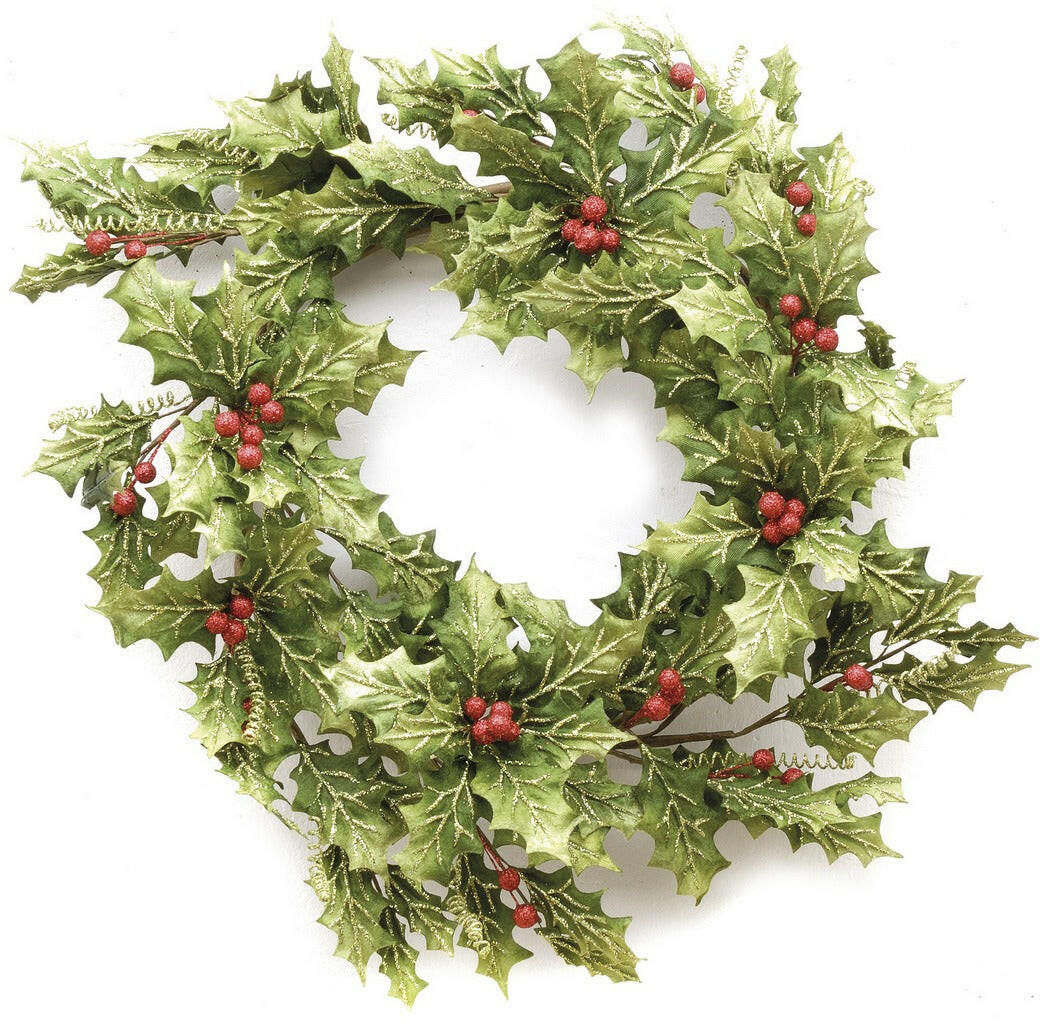 Christmas Green Holly Wreath and Red Berry